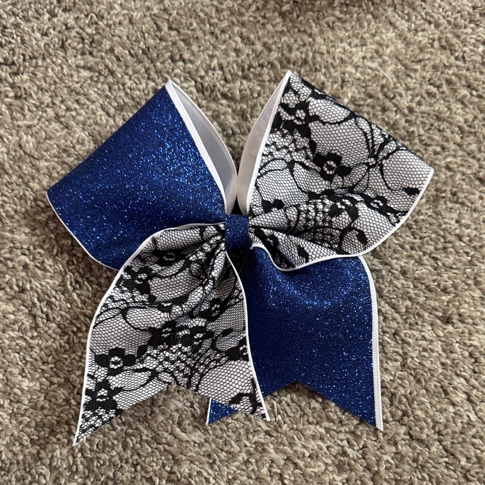 Blue and Black Lace Kids Cheer Bow